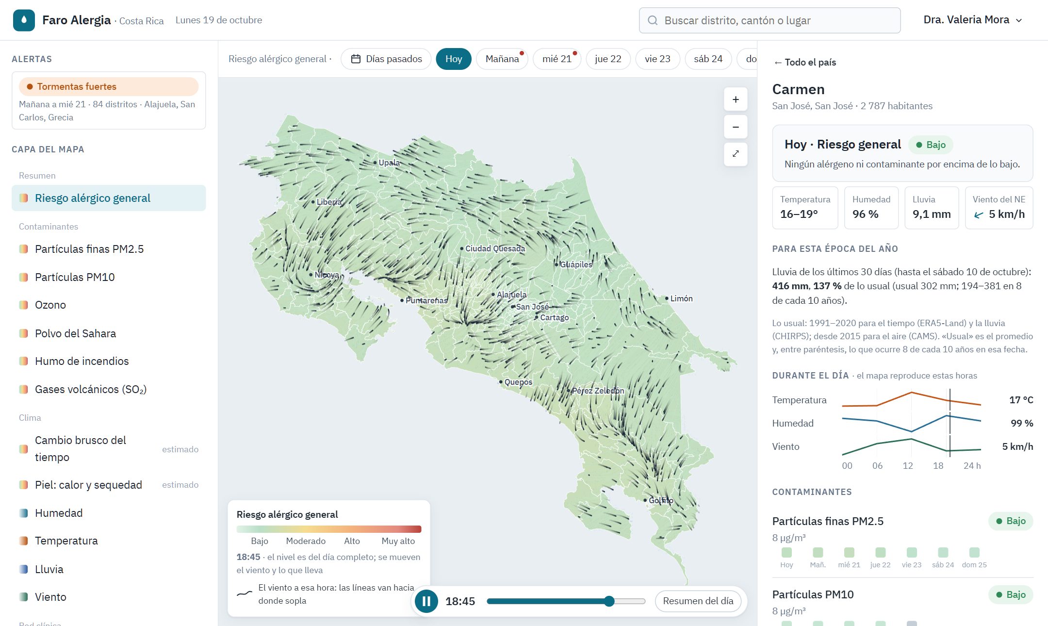 Faro Alergia: el mapa de Costa Rica por distritos con el informe de un distrito